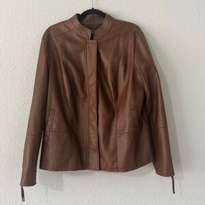 Kaari Blue Curvy Women’s Faux Leather Jacket Size Lar